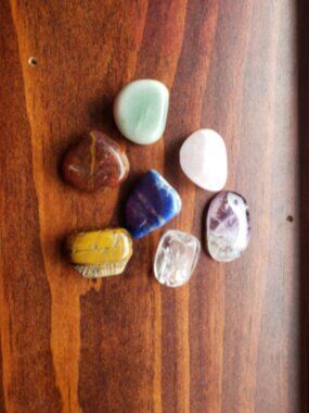Set of 7 Polished Chakra Irregular Oval Shaped Healing Crystal Stones with Bag